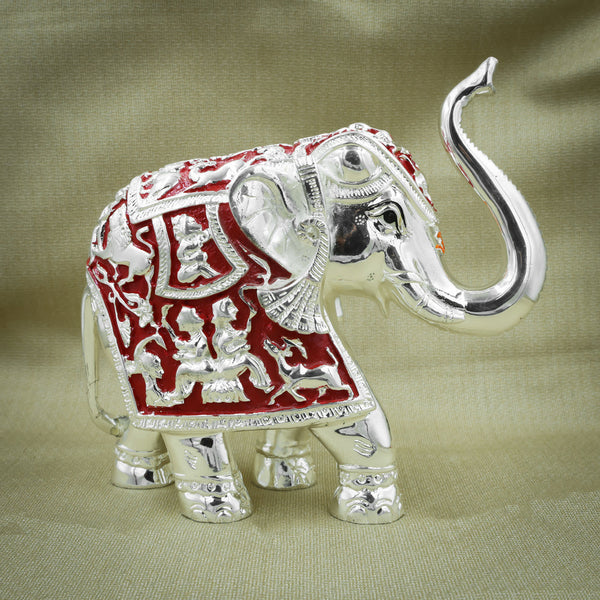 Silver Plated Antique Elephant Figurine For Interior Decor