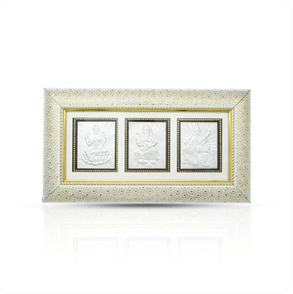 Silver Ganesh Lakshmi Saraswathi Frame