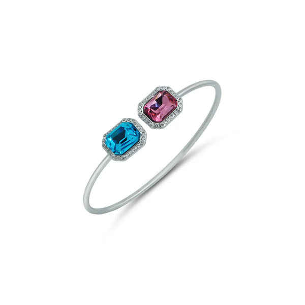 Pink and Blue Gemstone Silver Kada for Girls
