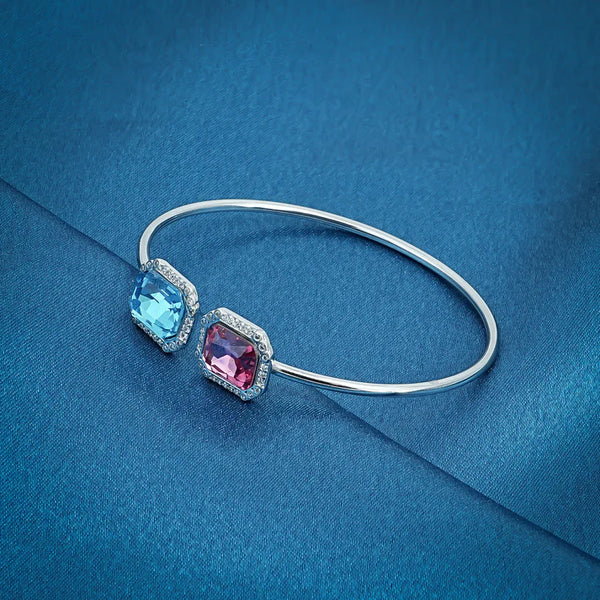 Pink and Blue Gemstone Silver Kada for Girls