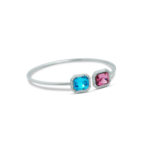 Pink and Blue Gemstone Silver Kada for Girls