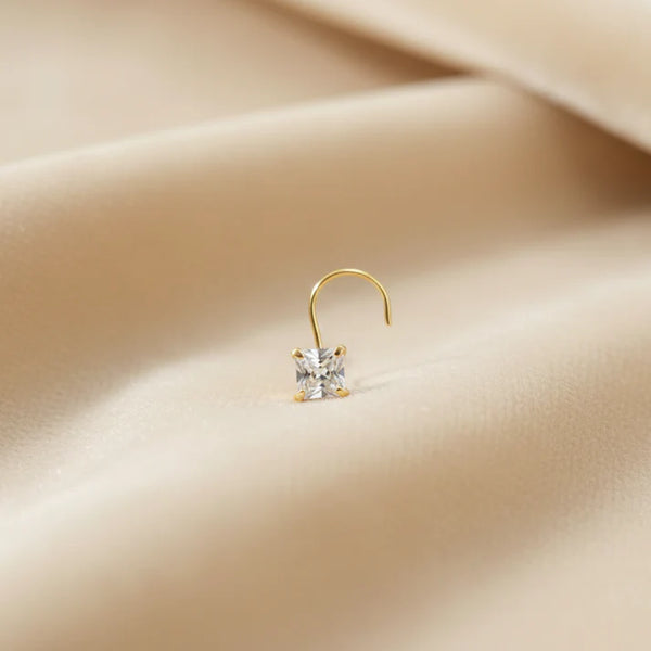 (Buy 1 get 1) Gold Polish Nose Pin with Square Multicolour Stones