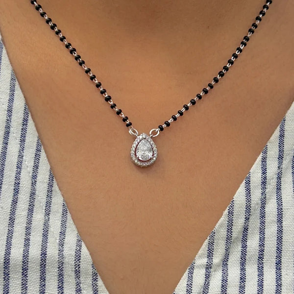 Elegant Black Bead Mangalsutra with Teardrop Gemstone Pendant