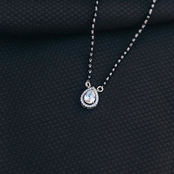 Elegant Black Bead Mangalsutra with Teardrop Gemstone Pendant