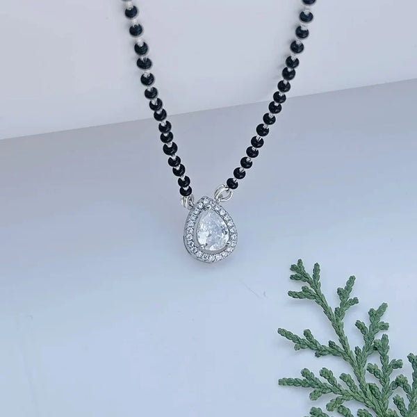 Elegant Black Bead Mangalsutra with Teardrop Gemstone Pendant