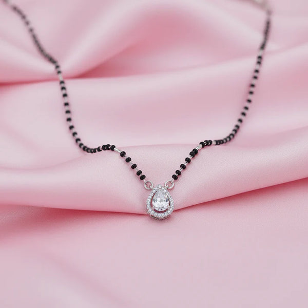 Elegant Black Bead Mangalsutra with Teardrop Gemstone Pendant