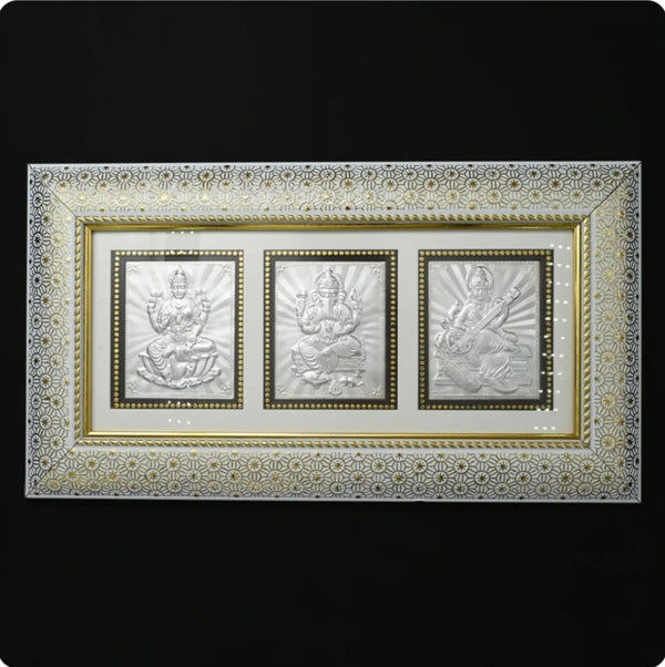 Silver Ganesh Lakshmi Saraswathi Frame