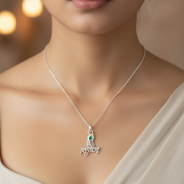 Silver divine flute of Lord Krishna Pendant